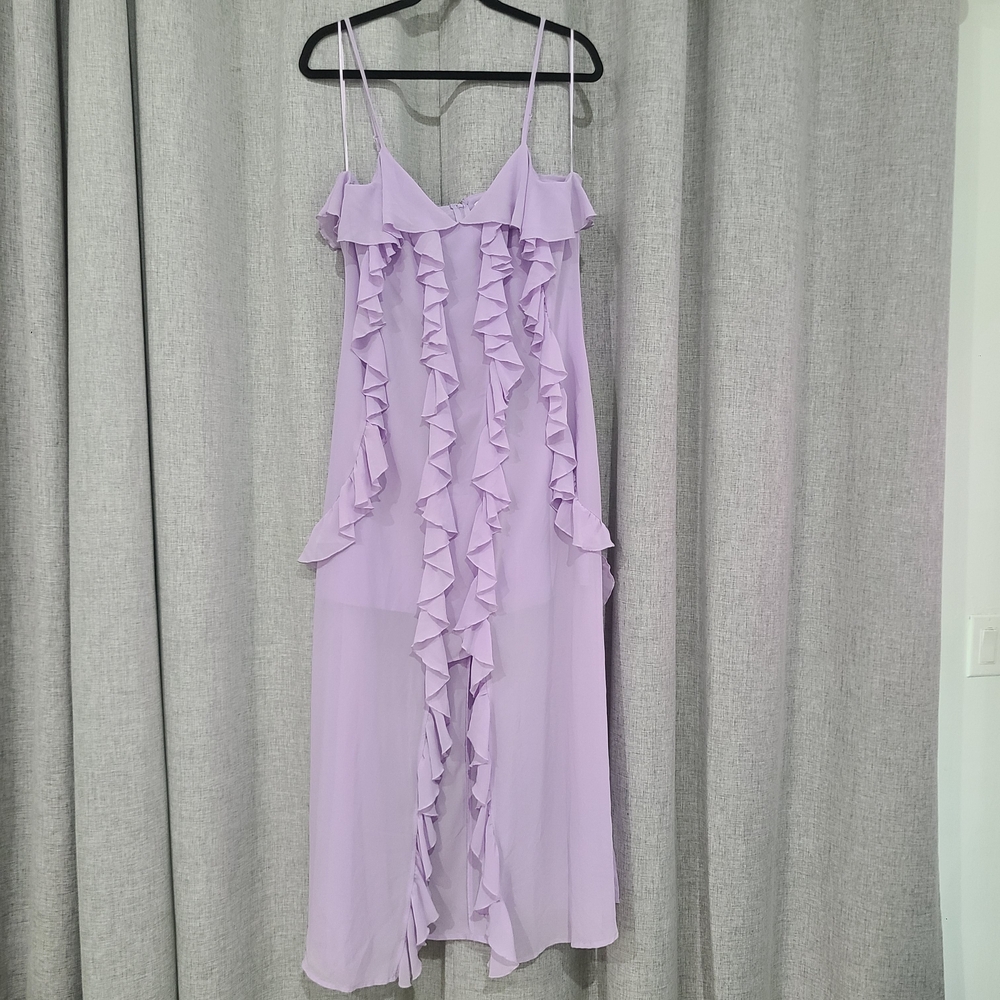 Thirty/Thirty LA L Spaghetti Strap Long Lavender Dress W/ Ruffle And Front Slit